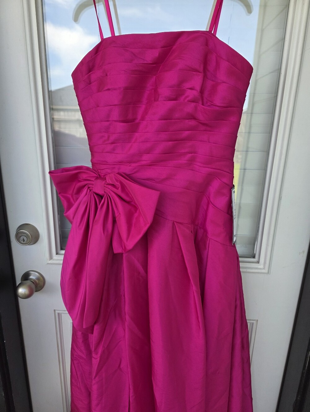XSCAPE Fuchsia Satin Bow Gown Formal Evening Dress Sz 10 $319 Wedding Luxury - Picture 7 of 14